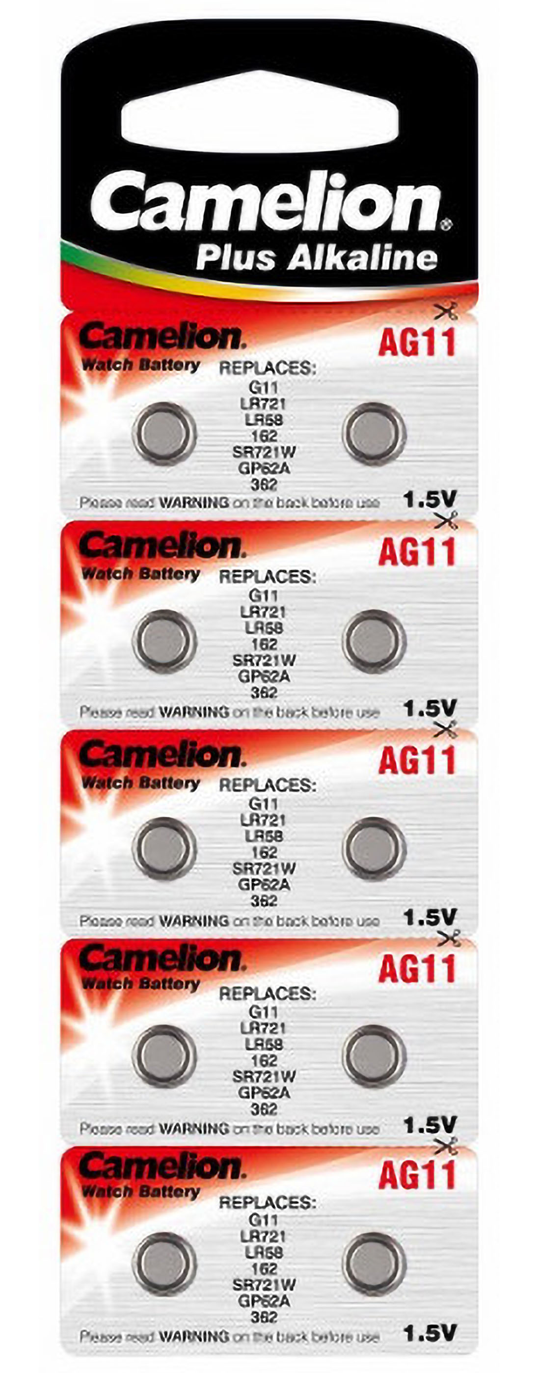 100x Knopfzellen AG11-LR58-LR721-162-362 Alkaline-Uhrenbatterien von Camelion 